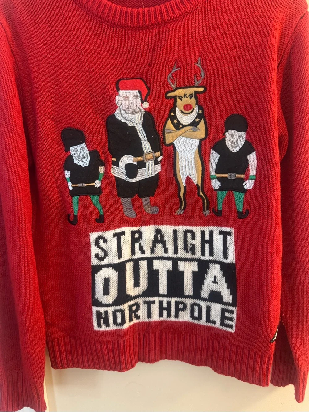 American Stitch Red 'Straight Outta North Pole' Crewneck Sweater